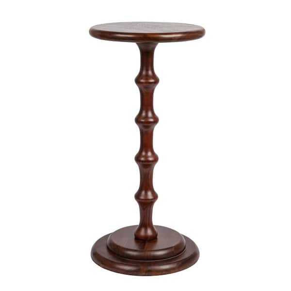 Storied Home Ergo 12 in. Dark Chestnut Round Wood Pedestal Cocktail End Table