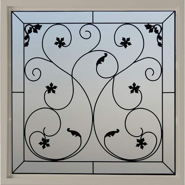 47.5 in. x 47.5 in. Wrought Iron Decorative Glass Vinyl New Construction Picture Window in Driftwood