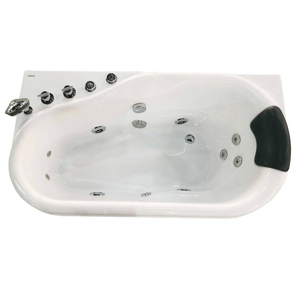 57'' White Acrylic Corner Whirlpool Bathtub with Faucet