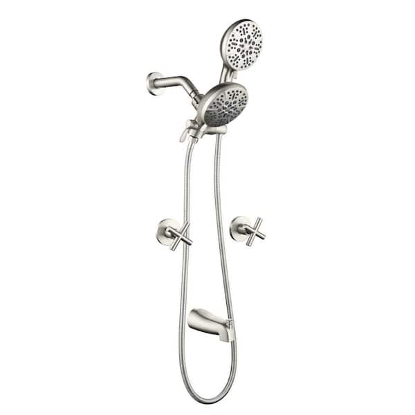 7-Spray Pattern 5 in. 2.5 GPM Dual Shower Heads and Tub Spout Spray with Double Handles in Brushed Nickel Valve Included