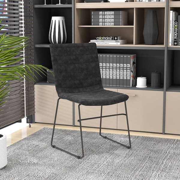 Leisuremod Ergonomic Office Chair Upholstered Guest Side Chair with Powder-Coated Stainless Steel Base Zylar Series in Charcoal