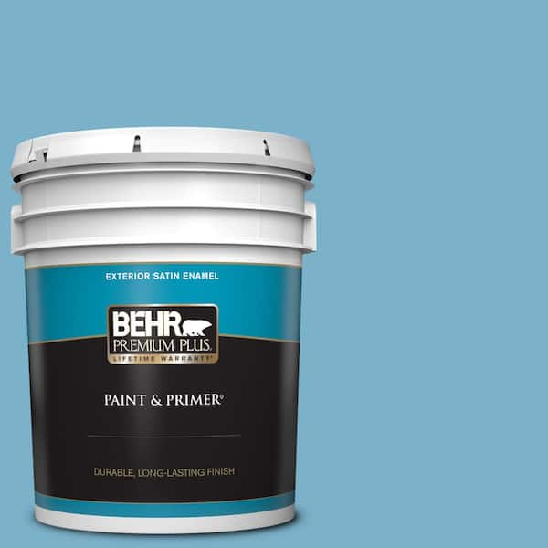 BEHR PREMIUM PLUS 5 gal. #M490-4 Frisky Blue Satin Enamel Exterior Paint & Primer