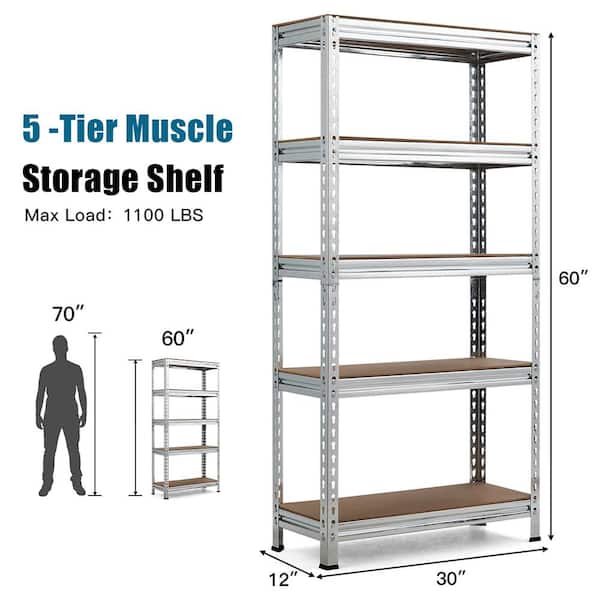 Muscle Rack 5-Tier Boltless Steel Garage Storage Shelving Unit in Silver  Vein (30 in. W x 60 in. H x 12 in. D) UR301260PB5P-SV - The Home Depot