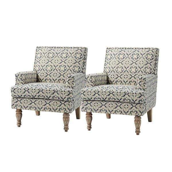 JAYDEN CREATION Cahokia Classic Indigo Polyester Upholstery Accent Chair with Nailhead Trim and Tapered Solid Wood Legs (Set of 2)
