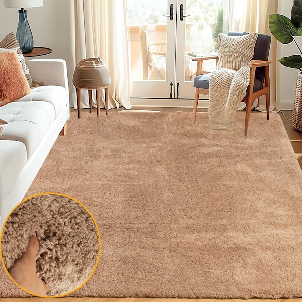 GHDG Solid Shag Brown 5 ft. x 7 ft. Plush Soft Area Rug