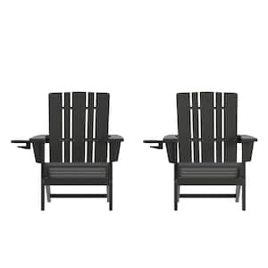 Black Faux Wood Resin Outdoor Lounge Chair in Black (Set of 2)