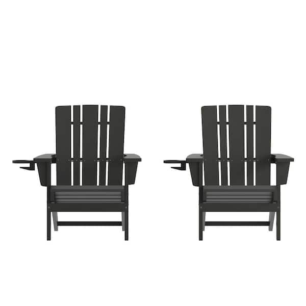 Carnegy Avenue Black Faux Wood Resin Outdoor Lounge Chair in Black (Set of 2)