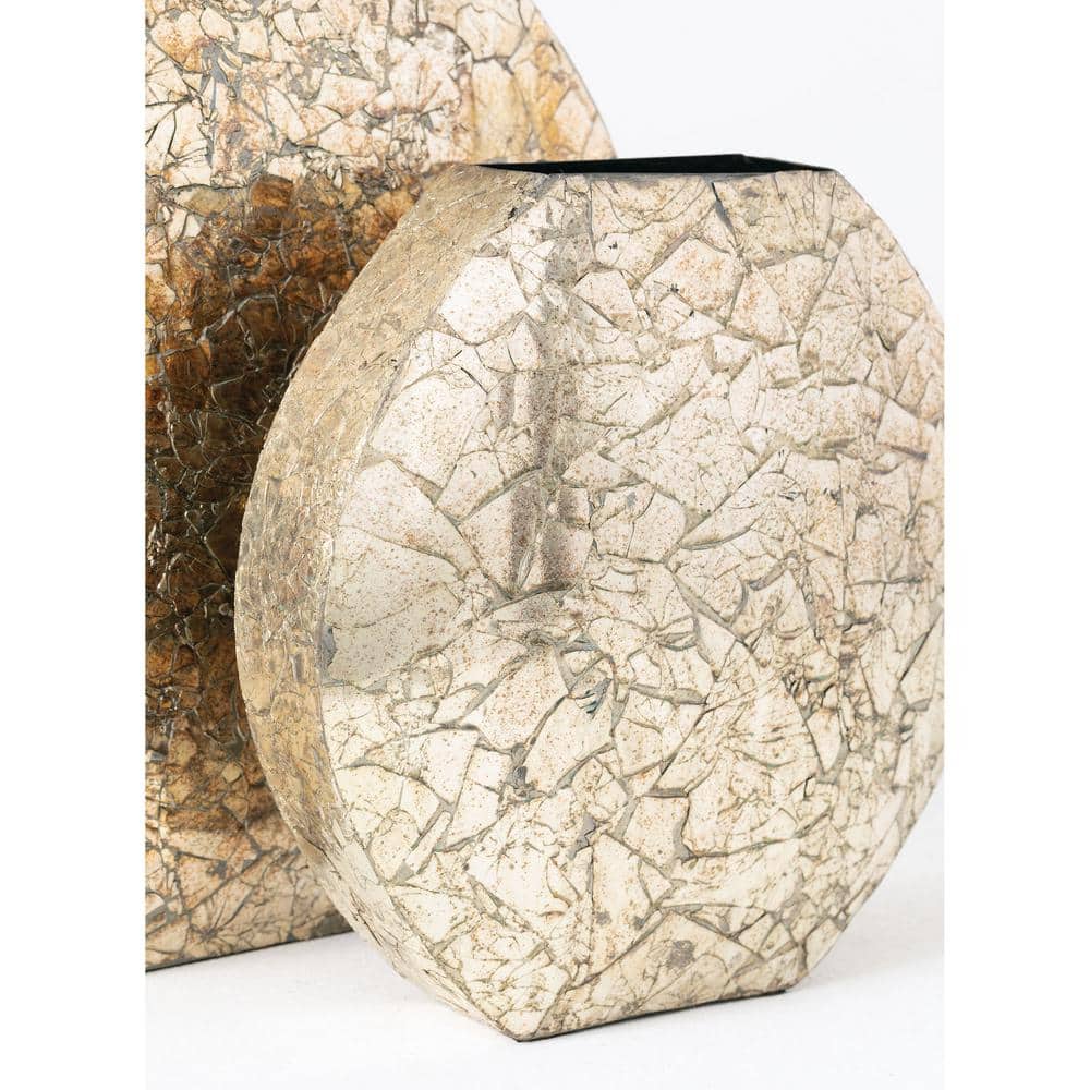 Set of 2 Gold Mosaic Metal Decorative Vases