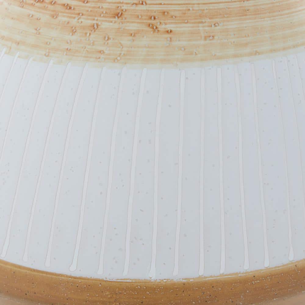 Coastal Serenity Brown and Terracotta Striped Ceramic Vase