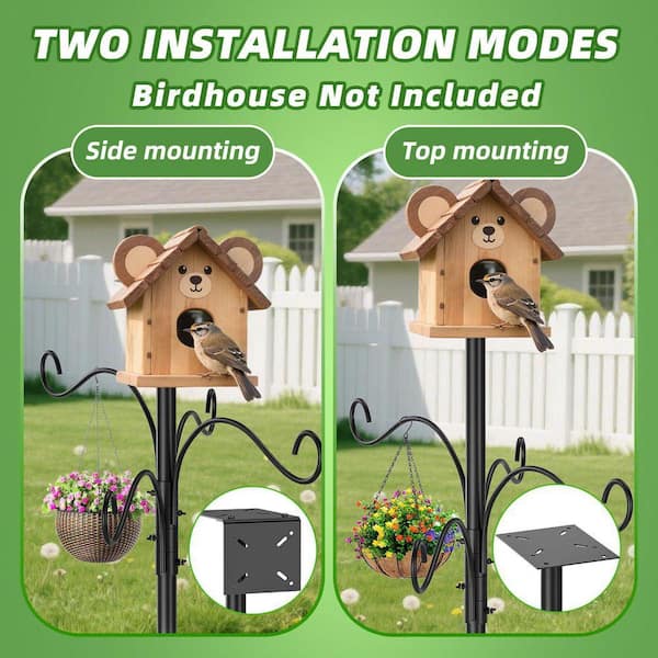 MoKo 92 Inch Bird Feeder Pole – Heavy Duty Feeding Station With Squirrel Baffle, 9-Prong Base, Water Bowl & Mesh Tray – Adjustable Height For Gardens (Black)