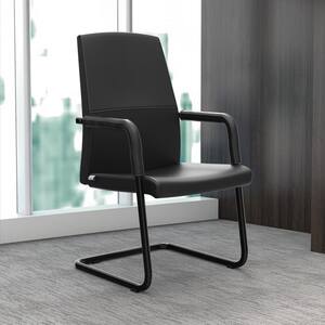 Evander Faux Leather Swivel Ergonomic Task Chair in Black with Nonadjustable Arms and Aluminum Frame