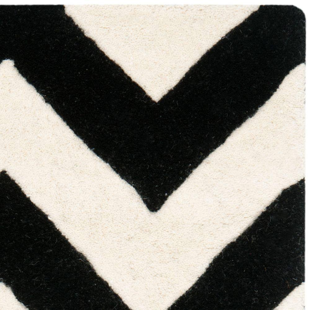 Ivory and Black Hand-Tufted Wool Chevron Area Rug