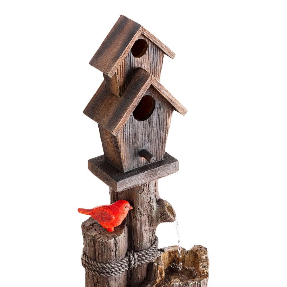 35" Rustic Brown Polyresin Birdhouse Outdoor Fountain