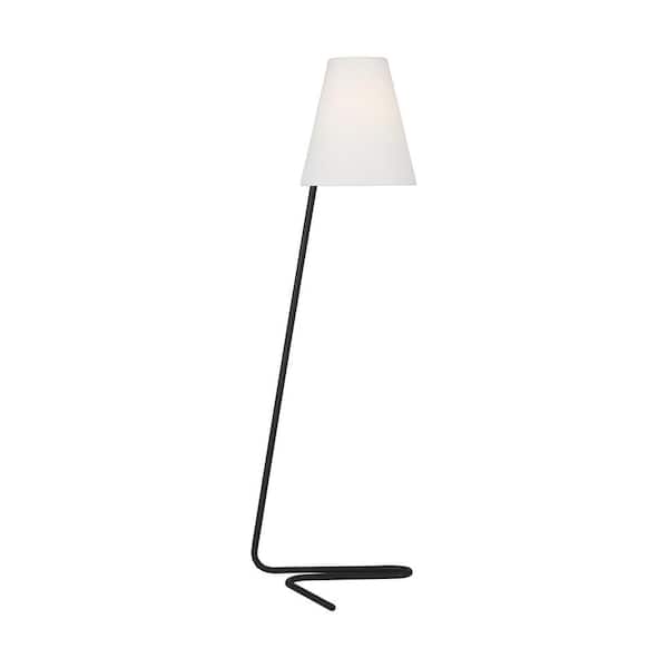 Generation Lighting Jaxon 20.875 in. W x 55.125 in. H Aged Iron 1-Light Standard Floor Lamp for Living Room with White Linen Fabric Shade