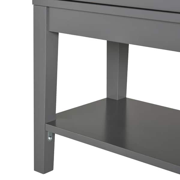 Coffee Bar Cabinet With Glass Doors - Kitchen Storage Sideboard, Adjustable Shelves, Grey, 31.7"L