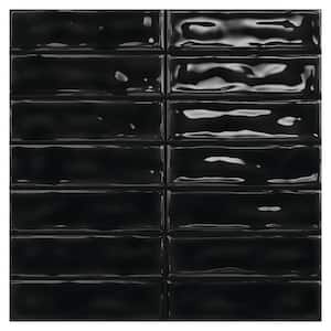 Spanish Lineas Ceramic 8"x 8"x 8mm Wall Tile Case - Midnight Black (25 PCS, 11 Sq. Ft.)