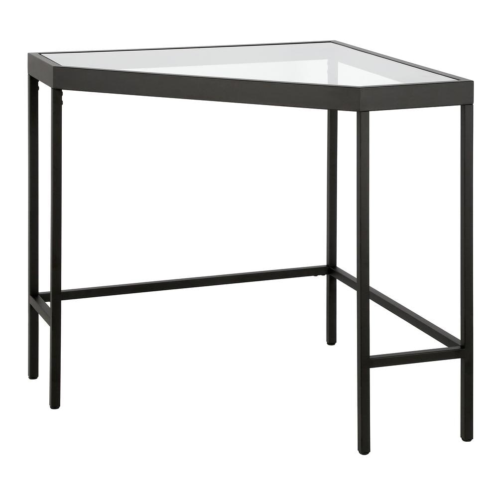 Blackened Bronze Minimalist Corner Desk with Tempered Glass Top