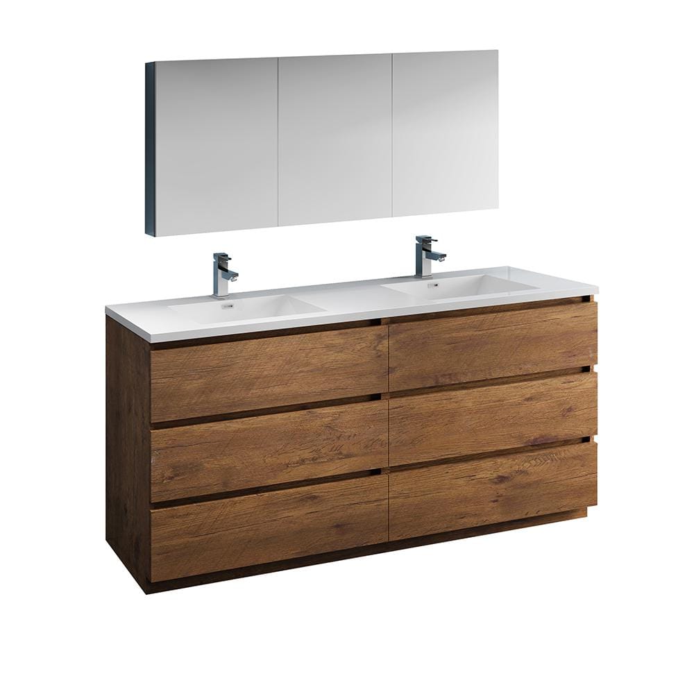 Lazzaro 72 in. Modern Double Bathroom Vanity in Rosewood with Vanity Top in White with White Basins and Medicine Cabinet -  Fresca, FVN93-3636RW-D