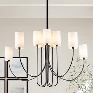Lorise 10-Light Old Bronze Modern Sputnik Chandelier for Dining Room with Cylindrical Fabric Shade