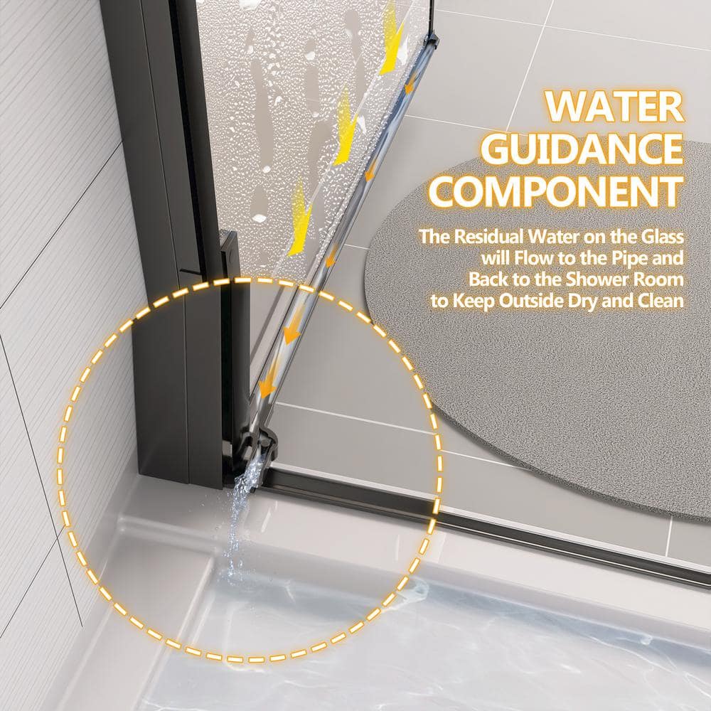 36" x 72" Frameless Black Pivot Shower Door with Clear Glass