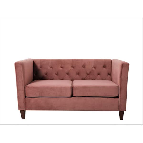 US Pride Furniture Leeanna 56.7 in. Pink Velvet Flared Arm Straight Loveseat