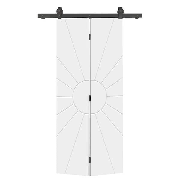 CALHOME Sun 32 in. x 84 in. White Painted MDF Modern Bi-Fold Barn Door with Sliding Hardware Kit