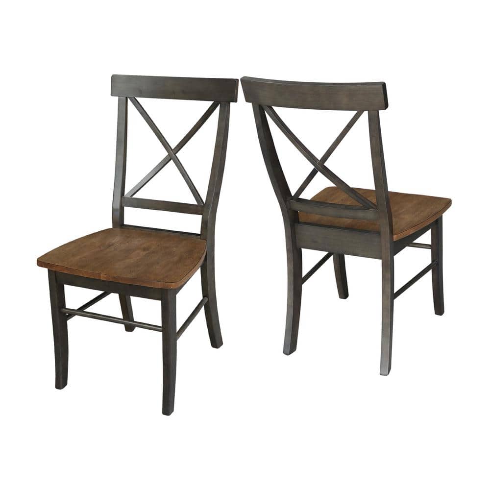 Hickory and Washed Coal 30" Round Pedestal Table with 2 X-Back Chairs