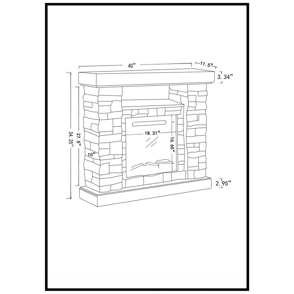 39" Gray Faux Stone Freestanding Electric Fireplace with LED Shelf