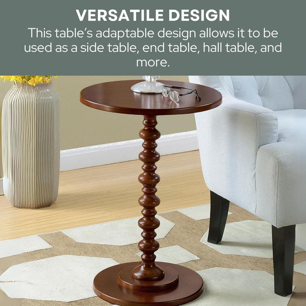 Espresso Round Wood Spindle Base Side Table