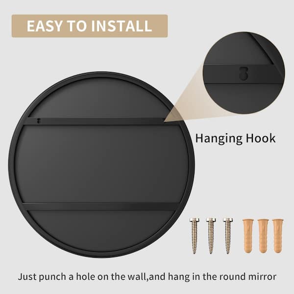 30 in. W x 30 in. H Large Round Mirror Metal Framed Mounted Mirror Wall Mirrors Bathroom Mirror Vanity Mirror in Black