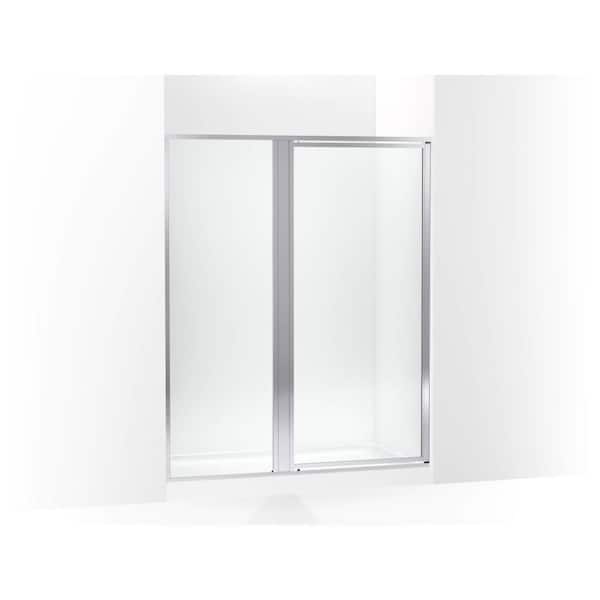Attend 59.5 in. W x 72 in. H Pivot Framed Shower Door in Bright Silver