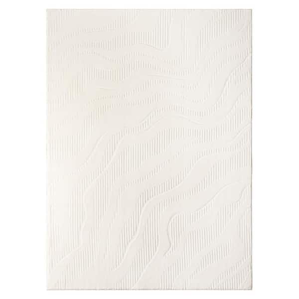 Lane Painterly Wave Washable Indoor 5 ft. x 7 ft. Ivory Polyester Area Rug