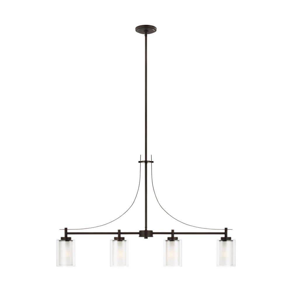 Elmwood Park Bronze 4-Light Island Pendant with Satin Etched Glass