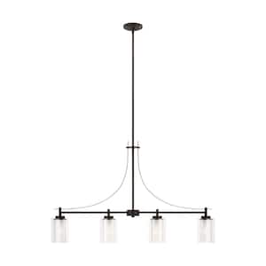 Elmwood Park 40 in. 4-Light Bronze Modern Transitional Linear Island Hanging Pendant with Satin Etched Glass Shades