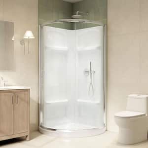 Breeze 40 in. L x 40 in. W x 77 in. H Corner Shower Kit with Clear Sliding Door in Chrome, Shower Pan, and Walls