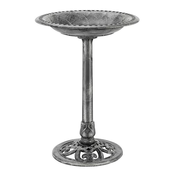 20 in. Dia Gray Polyresin Lightweight Antique Outdoor Garden Bird Bath