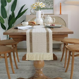 12 in. x 108 in. Farmhouse Style Natural Burlap Table Runner Lace For party, everyday (Set of 1)