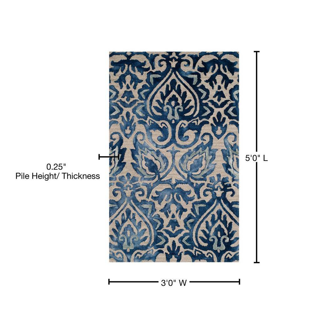 Hand-Tufted Royal Blue & Beige Floral Square Wool-Silk Rug