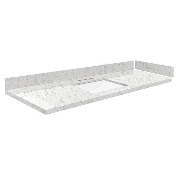 Transolid Silestone 57.75 in. W x 22.25 in. D Qt. White Rectangular Single Sink Vanity Top in Lyra