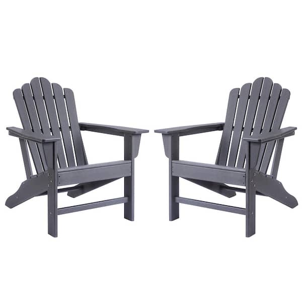 CASAINC Classic Slate Grey Plastic Adirondack Chair for Outdoor Garden Porch Patio Deck Backyard (2-Pack)