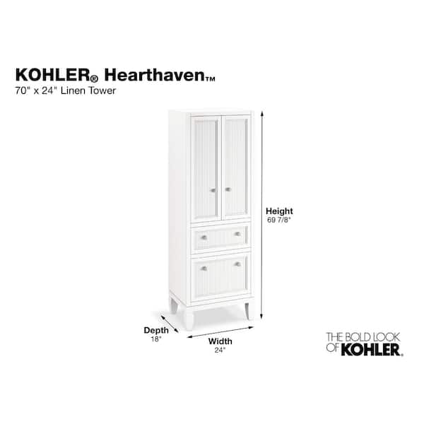KOHLER Hearthaven 24-in x 70-in x 18-in White Wood Freestanding Soft Close Linen Cabinet