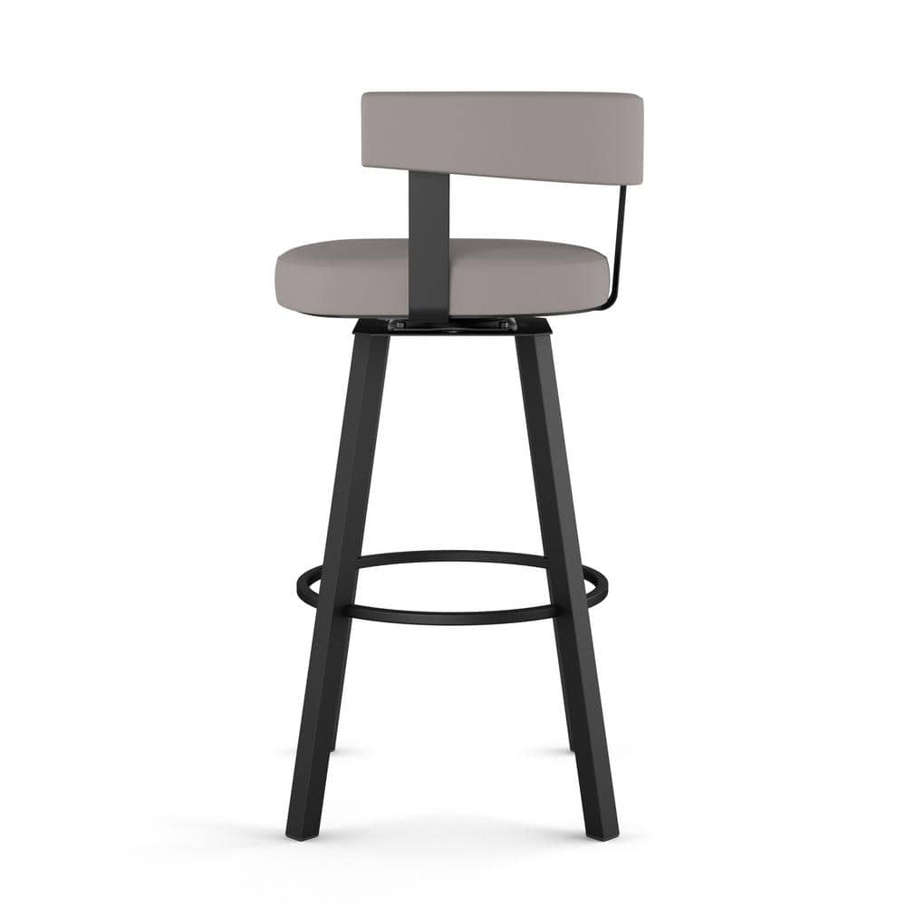 Taupe Grey Faux Leather Swivel Counter Stool with Black Metal Frame