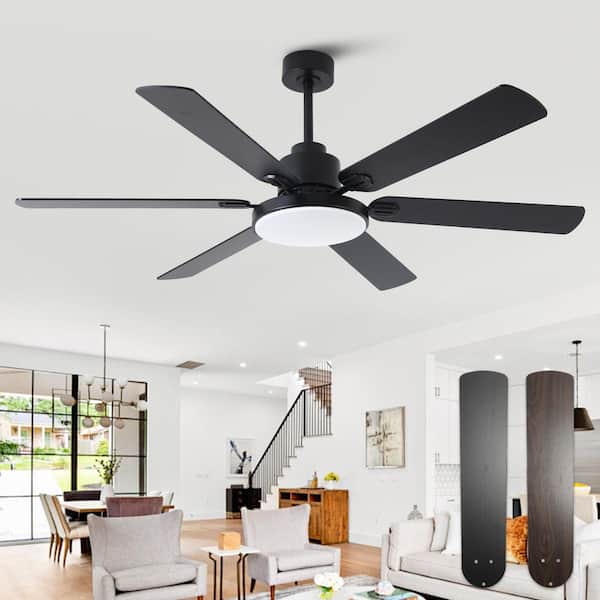 60 in. Indoor Color Changing Integrated LED Matte Black 6-Blade Ceiling Fan with Light Kit, DC Motor and Remote
