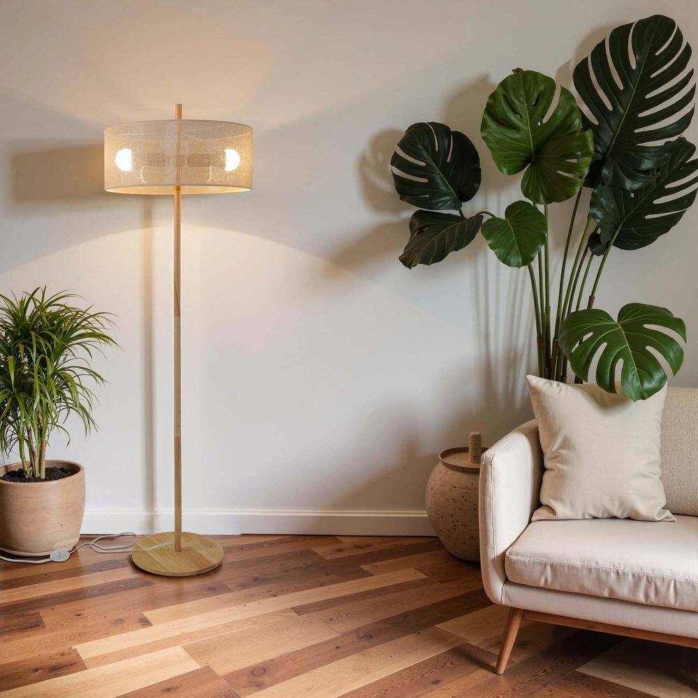 59 in. Brown 2-Light Column Floor Lamp for Living Room with Paper Cylinder Shade, E26 Bulb Not Included (18.9 in. W) price history on PriceWatchPro