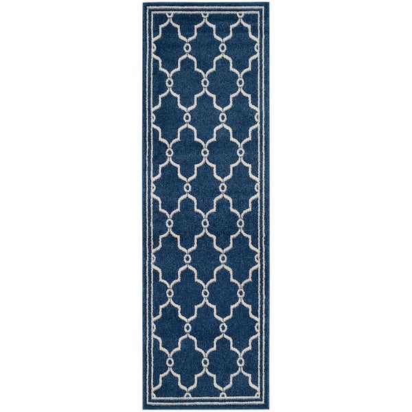 SAFAVIEH Amherst Navy/Beige 2 ft. x 9 ft. Geometric Diamond Runner Rug