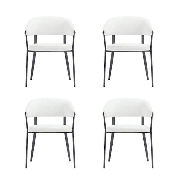 Belle Modern White Textured Faux Leather Upholstered Dining Arm Chair with Metal Legs (Set of 4)