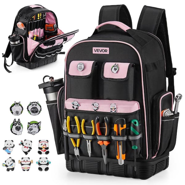 Tool Backpack, 56 Pockets, Heavy-duty Tools Storage Organizer Work Bags with Laptop Compartment & Molded Base