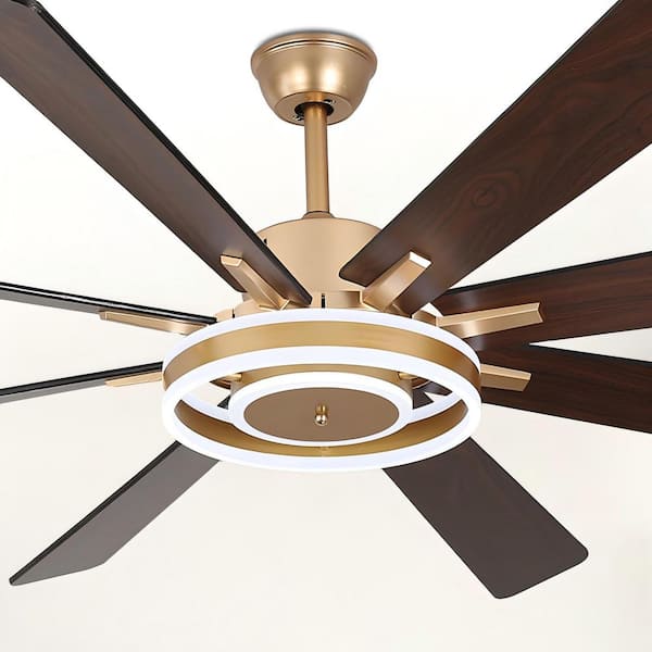 Oaks Aura Belcarra 72 in. Indoor French Gold Dimmable 6-Speed LED Modern Ceiling Fan with Lights and Remote, 3 Downrods Included