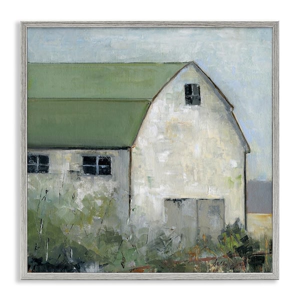 Stupell Industries Barn View with Green Roof by Sally Swatland Gray Framed Architecture Giclee Art Print 17 in. x 17 in.