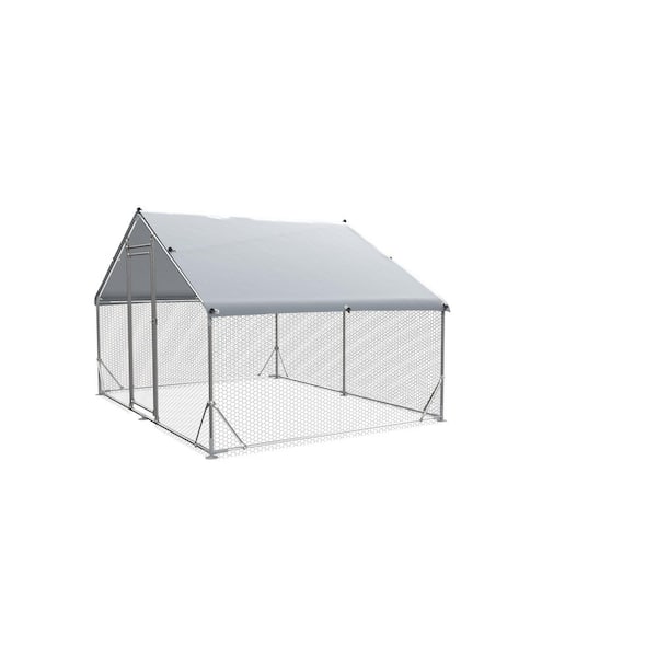 9.8 ft. W x 6.6 ft. L x 6.5 ft. H Large Metal Chicken Coop Steel Wire Impregnated Mesh Cage with Oxford Waterproof Cover